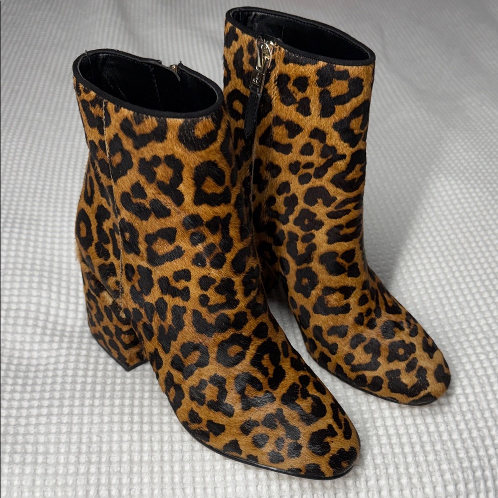 Leather Leopard Print Sam Edelman Ankle Boots - Size 6